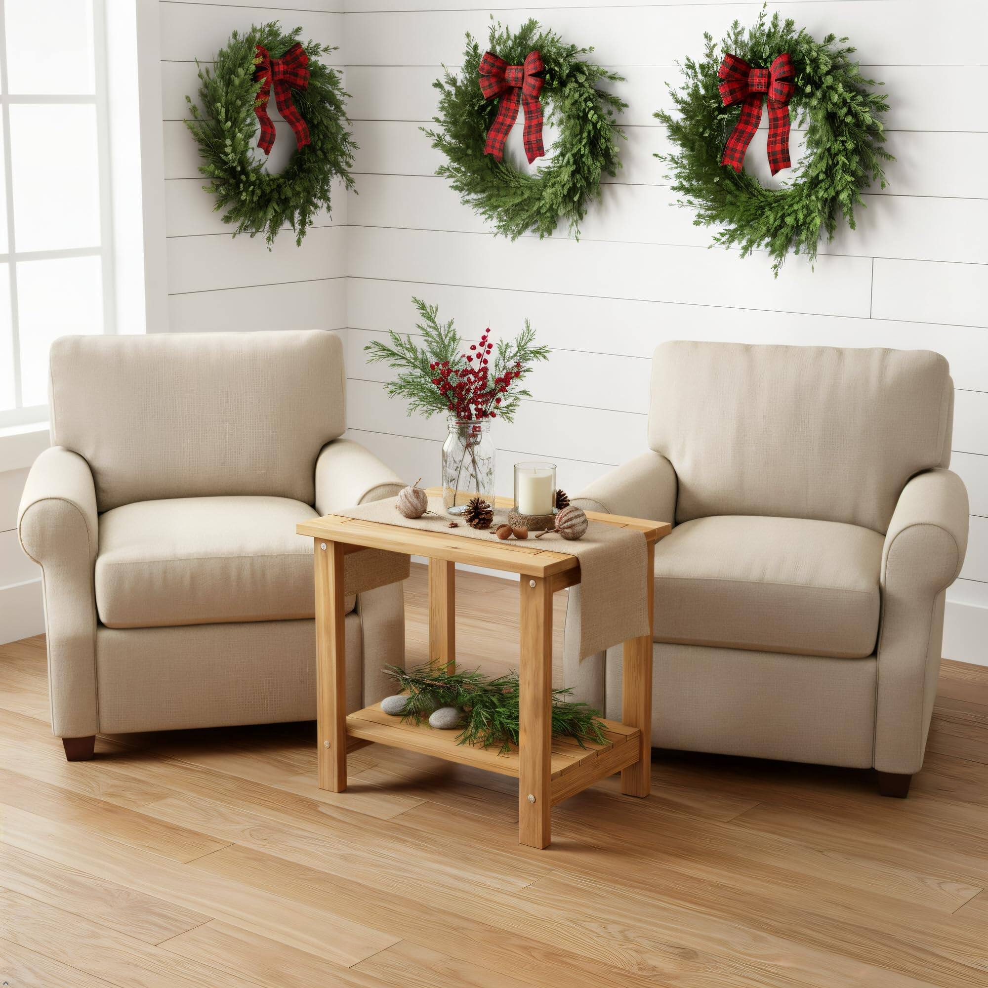 Left. PO3TICJUNKI3 - Double Adirondack Side Table Weather-resistant Rectangular End For Patio Garden Lawn And Living Room Ideal ... - Light Natural.