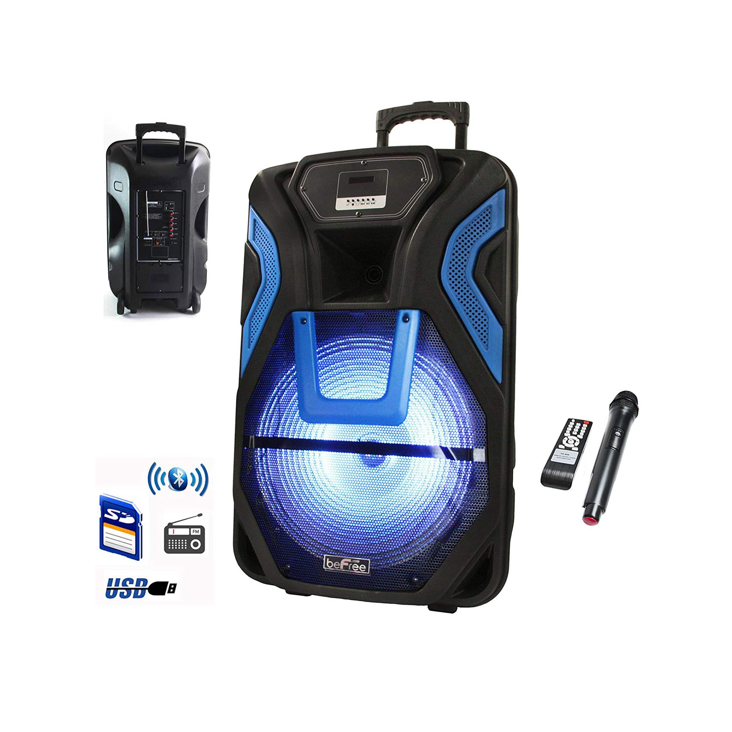 beFree Sound - 15 Inch Rechargeable Bluetooth Portable Party PA Speaker System With SD/FM/USB Inputs - Black