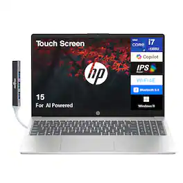 HP - 15 Laptop 15.6 FHD (Intel i7-1355U, 32GB DDR4, 1TB PCIe SSD, Intel Iris Xe, Win 11 Pro) w/USB Hub - Natural Silver
