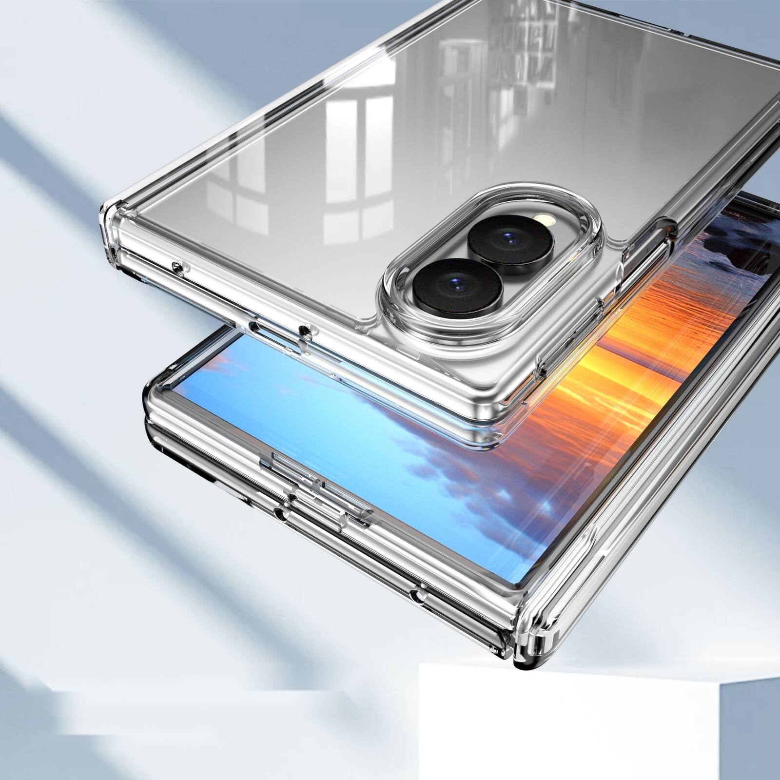 Left. Dteck - Shockproof Phone Case for Samsung Galaxy Z Fold8 with Screen Protector, Rugged Full Hinge Cover with Raised Camera Edge - Clear.