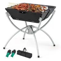 Costway - 3-in-1 Portable Charcoal Grill Folding Camping Fire Pit with Carrying Bag & Gloves Black - Black - Angle_Zoom