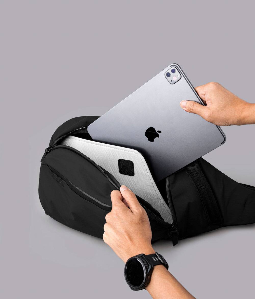 Alt View 5. ALPAKA - Metro Crossbody Right Shoulder Sling Bag Men,Sling Backpack - Fits 11" Tablet - Single Shoulder - Black Axoflux 210D.