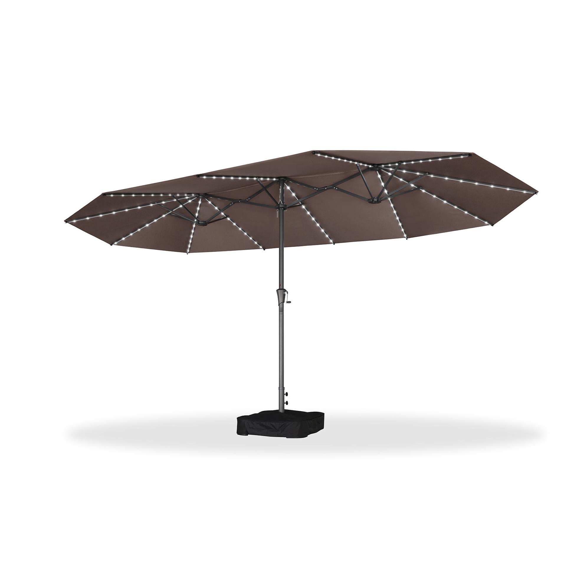 Alt View 10. PURPLE LEAF - 15 ft. Patio Market Umbrella with Solar LED and Base Double-Sided Outdoor Table Sun Umbrellas for Pool Deck Backyard - Taupe.