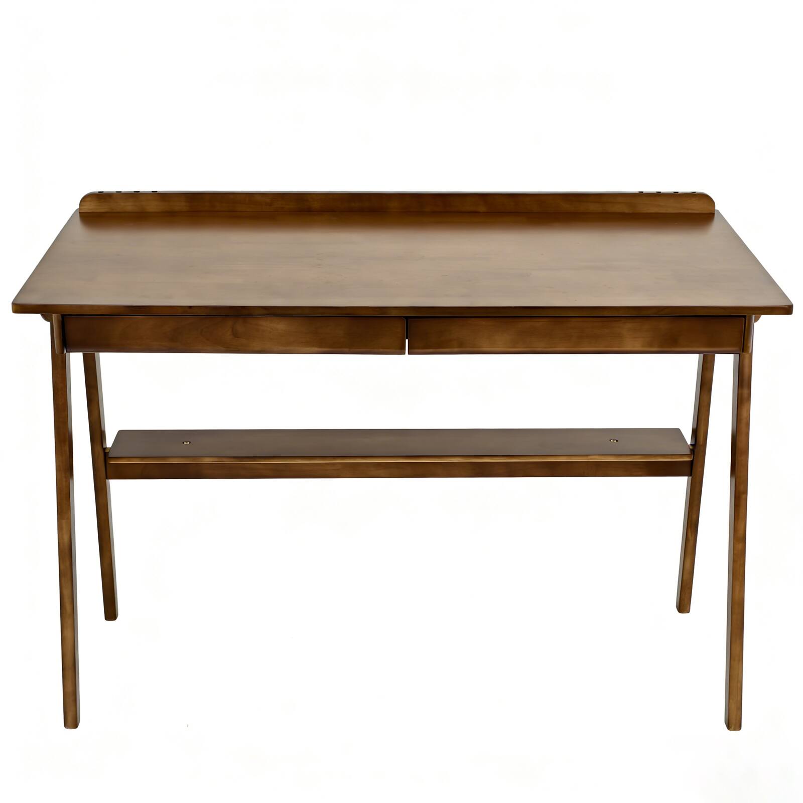Alt View 5. Z-Edge - Solid Wood Writing Desk, Home Office Desk for Small Spaces, Mid Century Modern Desks with 2 Drawers & Storage Shelf - Walnut.