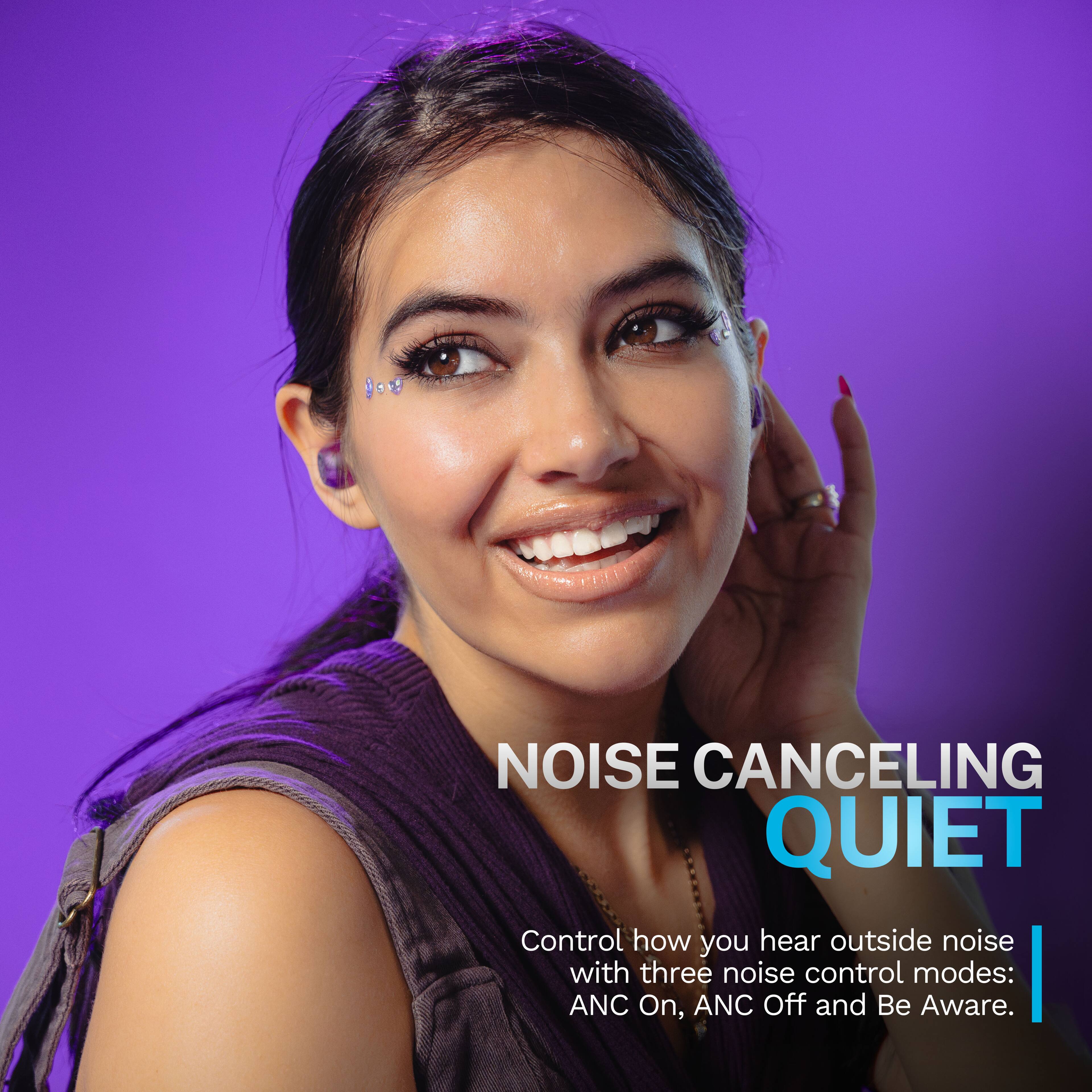 NOISE CANCELING QUIET

Control how you hear outside noise with three noise control modes: ANC On, ANC Off and Be Aware.