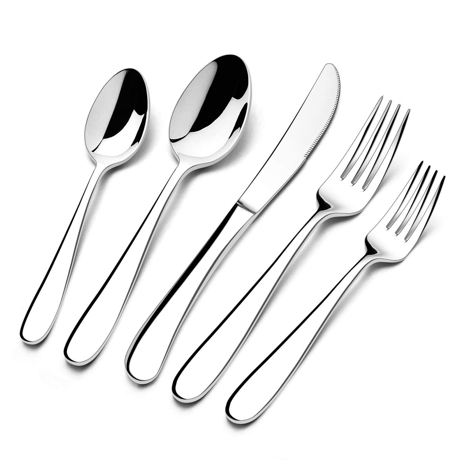 Front. Dazzed Corner - Silverware Set for 12, 60-Piece Stainless Steel Flatware Utensils - Silver.