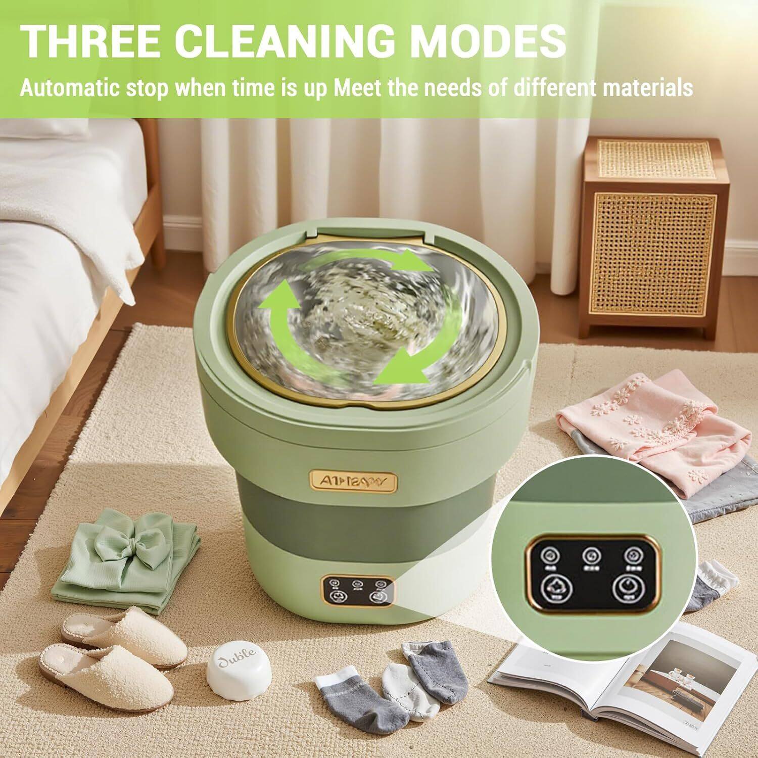 Back. Acekool - 12L Mini Portable Washing Machine and Dryer for RV Travel Hotel Laundry, Green - Green.