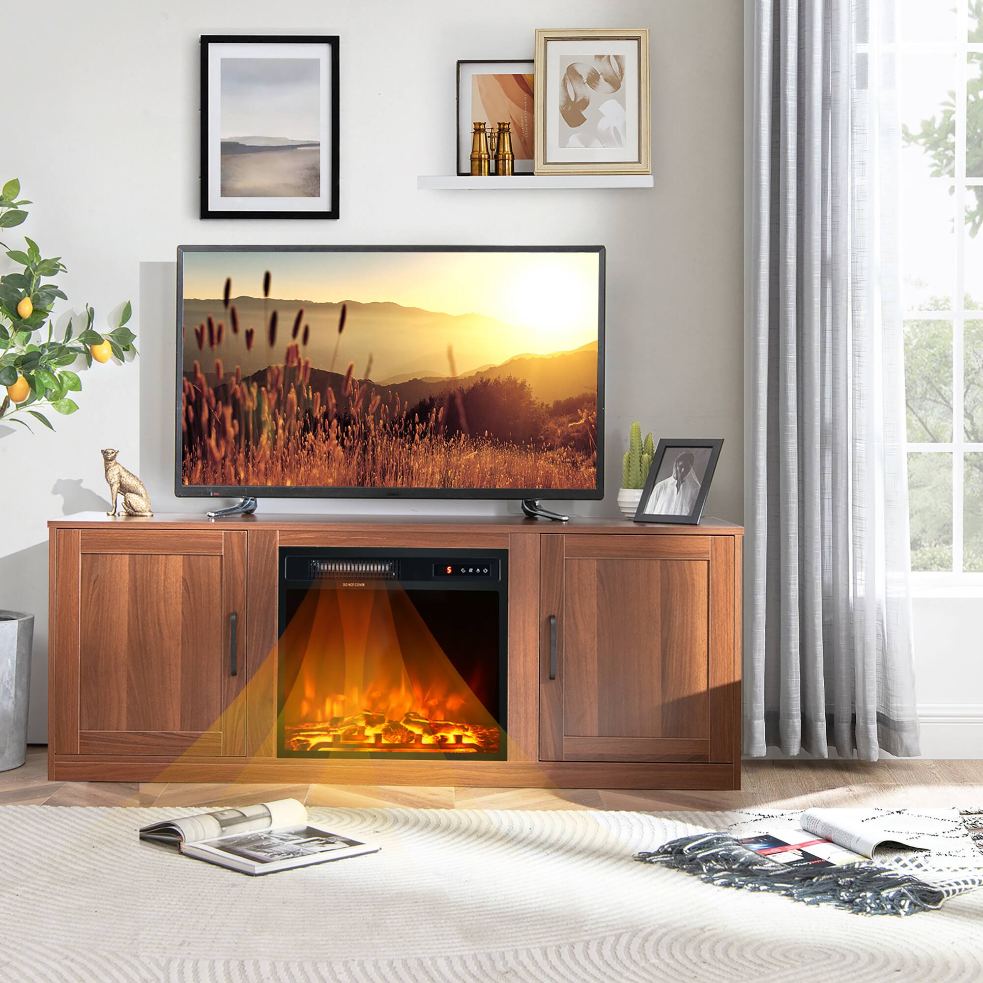 Alt View 2. Costway - Costway 58" Fireplace TV Stand Entertainment Console W/ 18" Electric Fireplace - Coffee/Black.