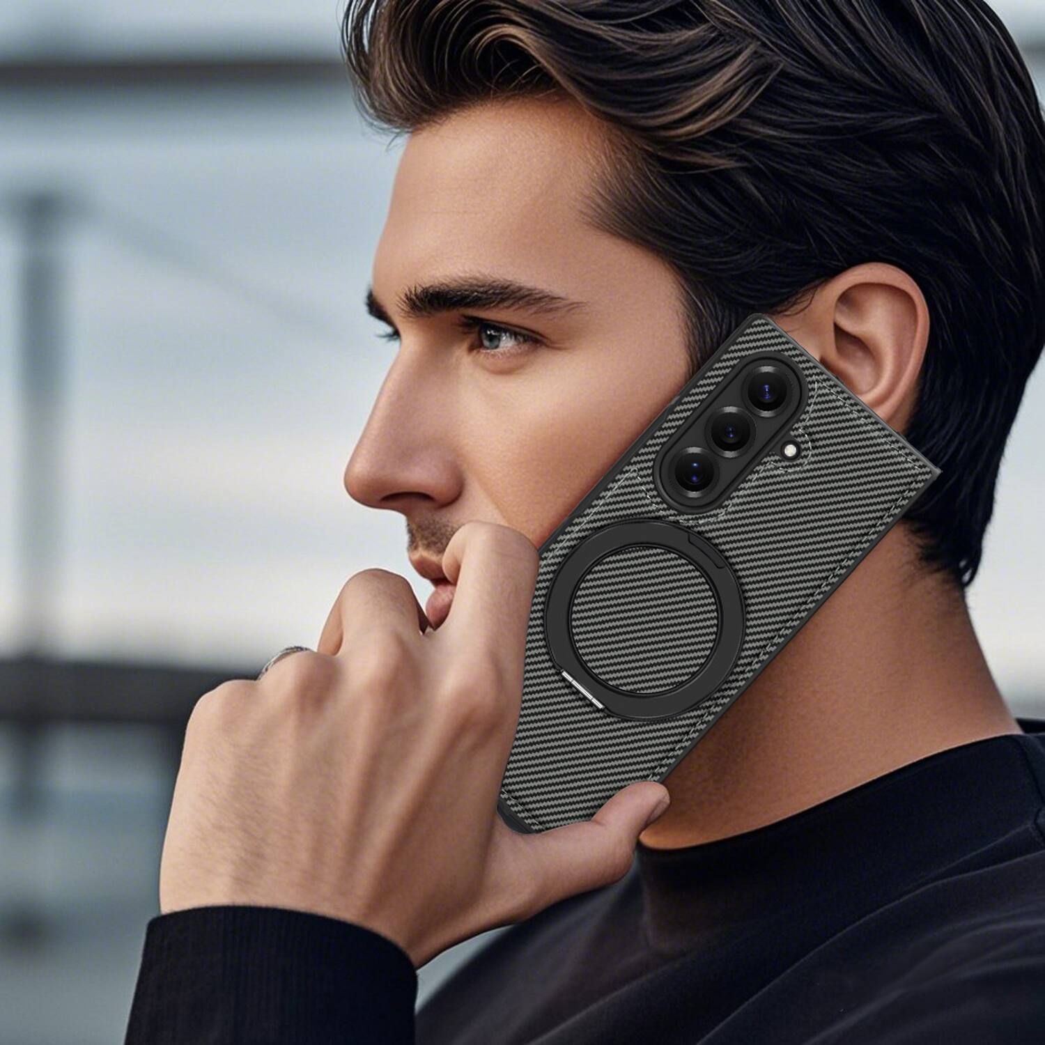 Alt View 4. Dteck - Magnetic Case for Samsung Galaxy Z Fold7,Shockproof Hard PC Back Cover,Rugged Phone Cover with Rotatable Metal Kickstand - Gray.