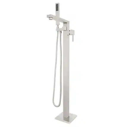 Front. Akicon - Akicon 360° Swivel Tub Filler High Flow Freestanding Bathtub Faucet with Handheld Shower in Brushed Nickel - Brushed Nickel.