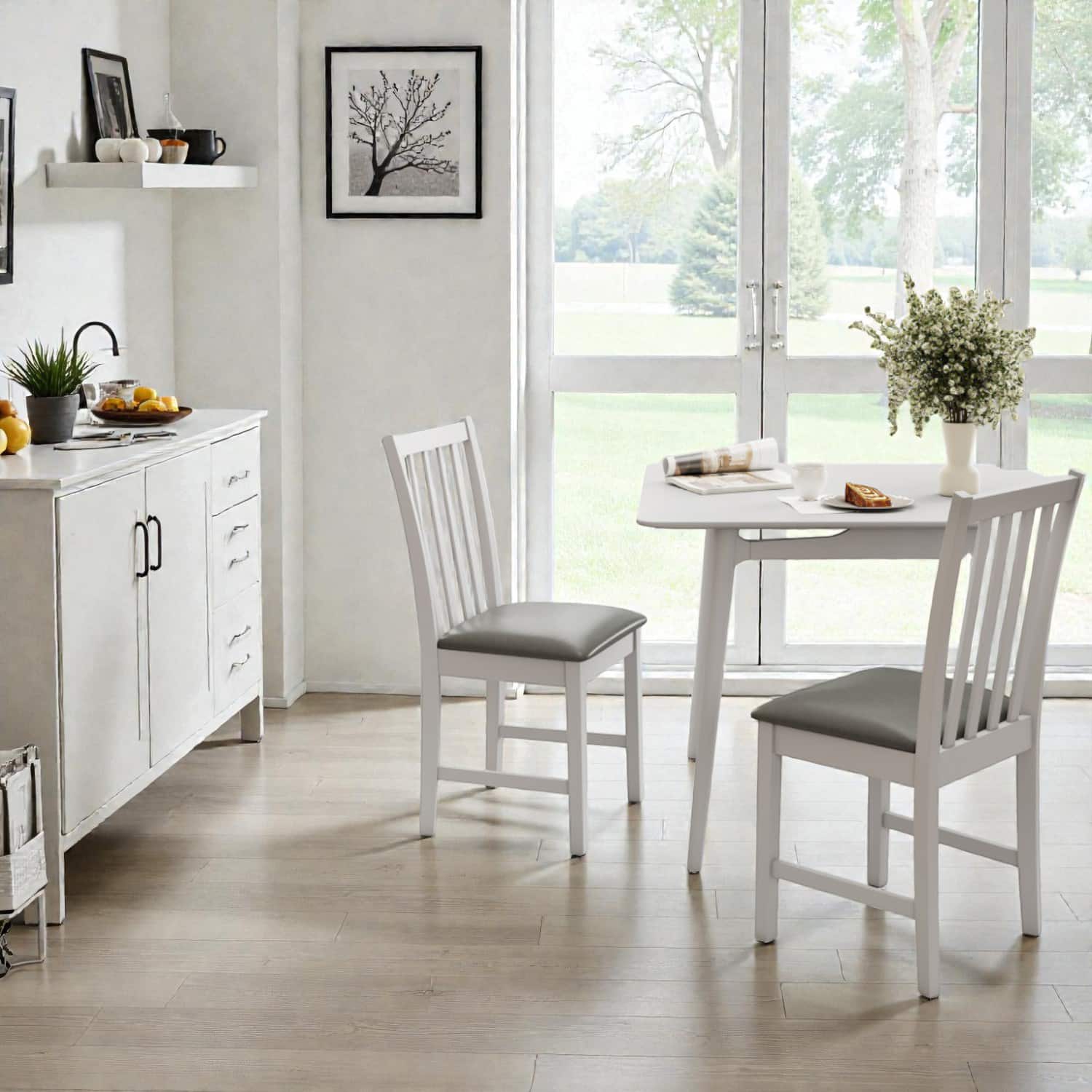 Hivvago - Two-Piece Rubber Wood Dining Chair Set with Comfortable Upholstered Seating - White