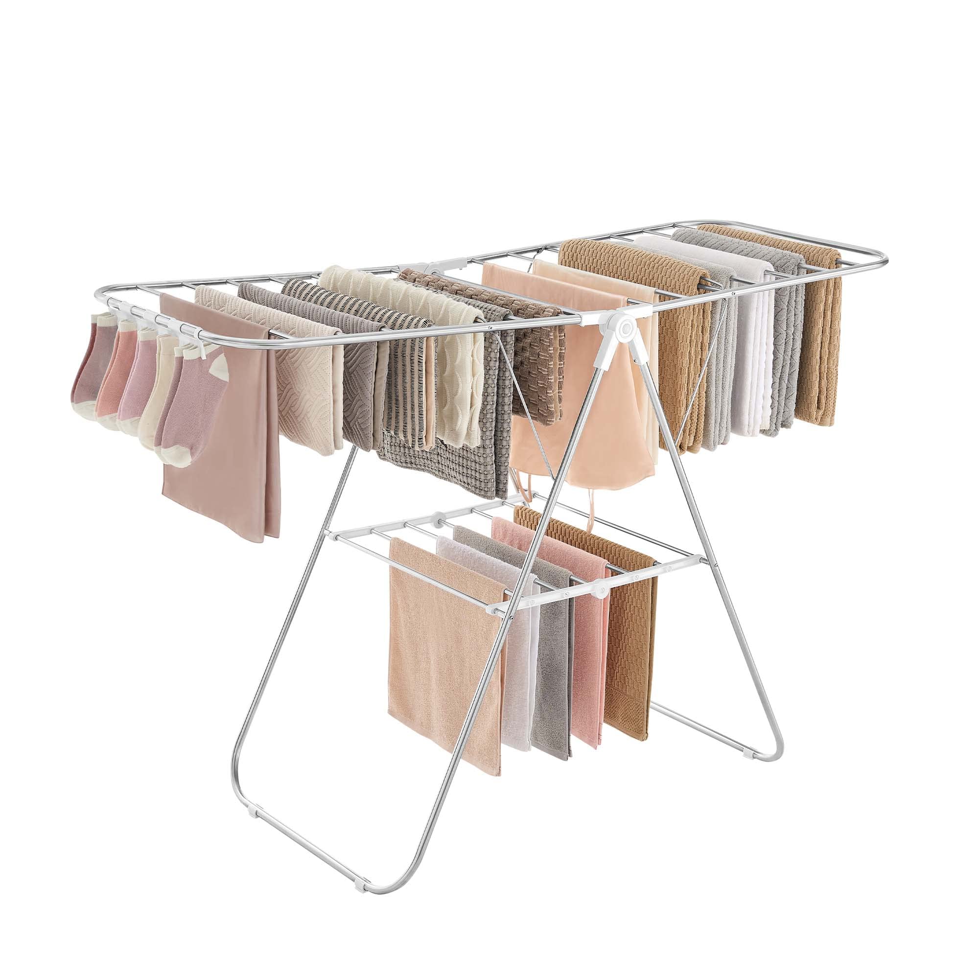 Angle. Hirose Alice - SONGMICS Clothes Drying Rack  2 Level Laundry Drying Rack  Free Standing Airer  1 Additional Tall Hanging Bar - Silver + White 2 Tiers.