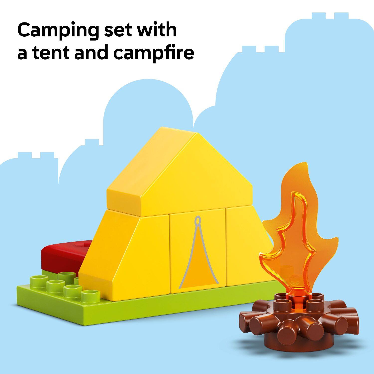 Camping set with a tent and campfire.
