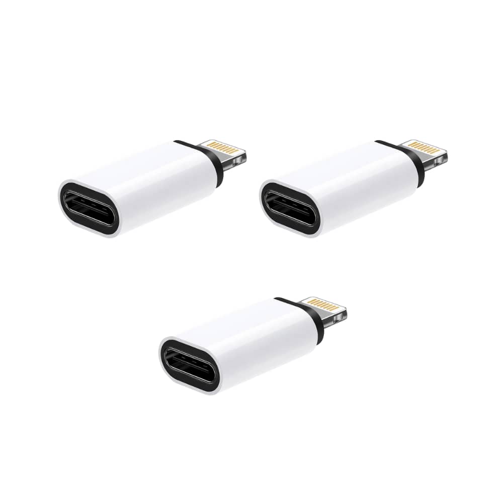 Qixxronics - USB Type C Female to Lightning Male Adapter For iPhone 14/13/12/11/XR/XS/SE3 (3-PACK) - White
