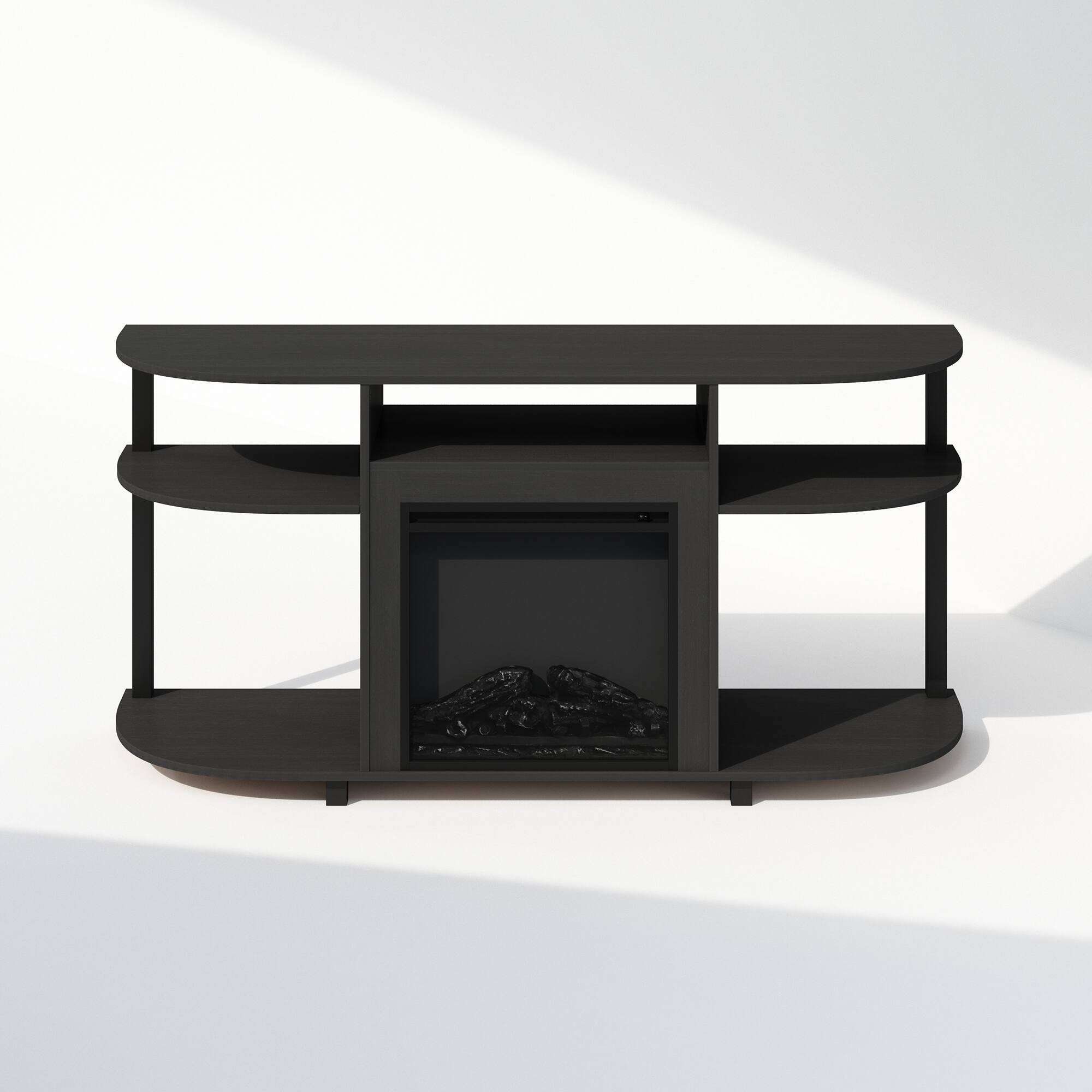 Alt View 2. Furinno - Jensen No Heat Decorative Electric Fireplace TV Stand, for TV up to 55 Inch with Curved Open Storage - Americano/Black.
