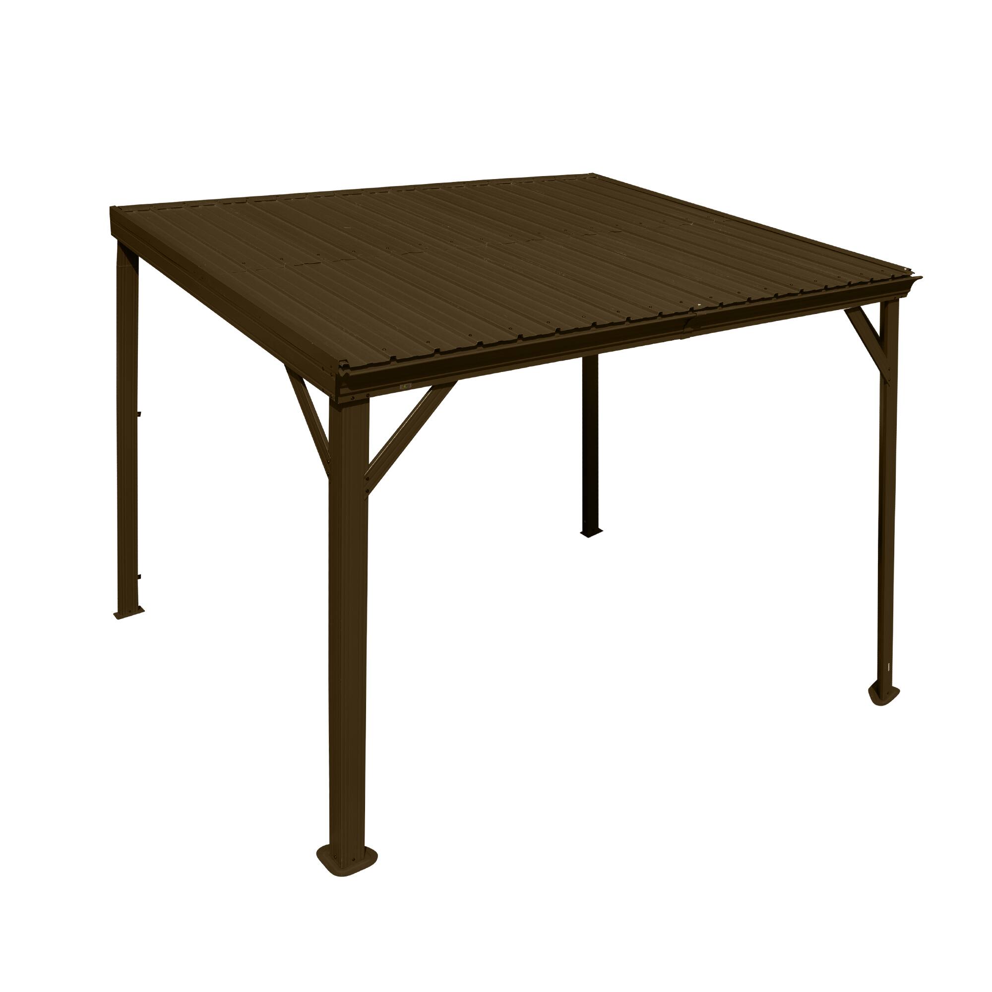Alt View 4. Mondawe - 8x10FT Lean to Gazebo Hardtop，Expandable Wall Mounted Pergola，Gutters & Galvanized Steel Roof - Brown.