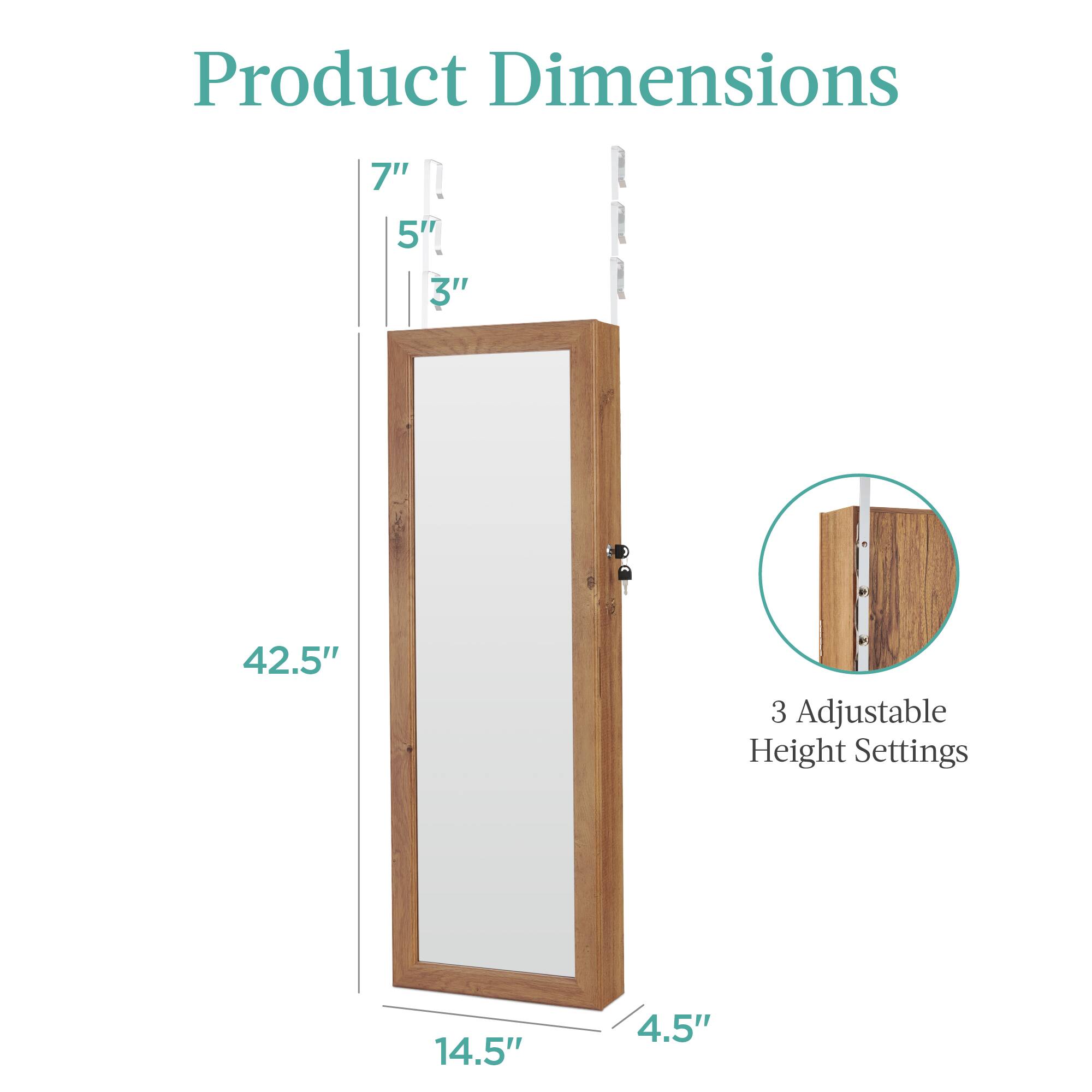Product Dimensions: 42.5" H x 14.5" W x 4.5" D  
3 Adjustable Height Settings: 7" 5" 3"