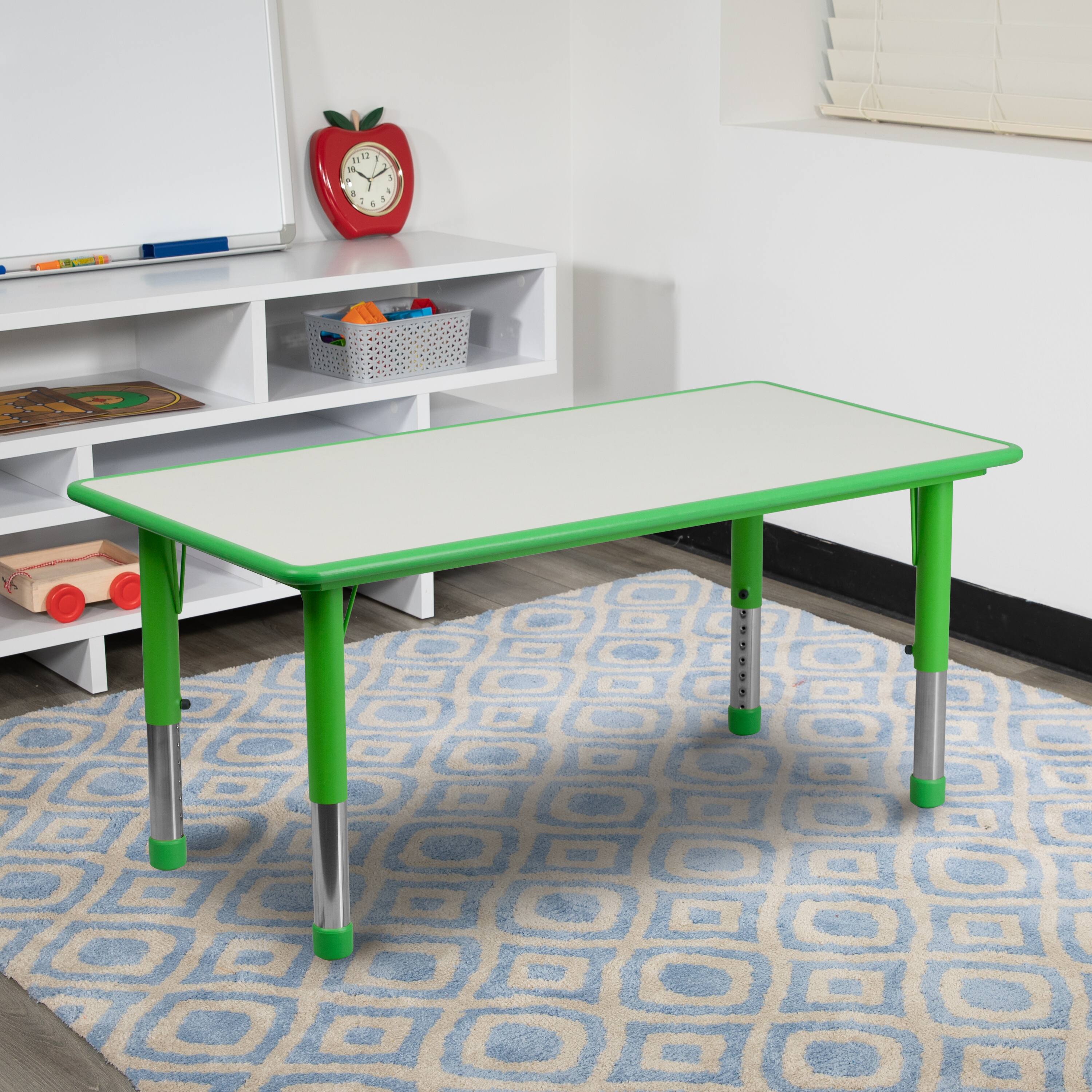 Alt View 11. Alamont Home - Wren 23.625"W x 47.25"L Rectangular Green Plastic Activity Table with Grey Top - Green.