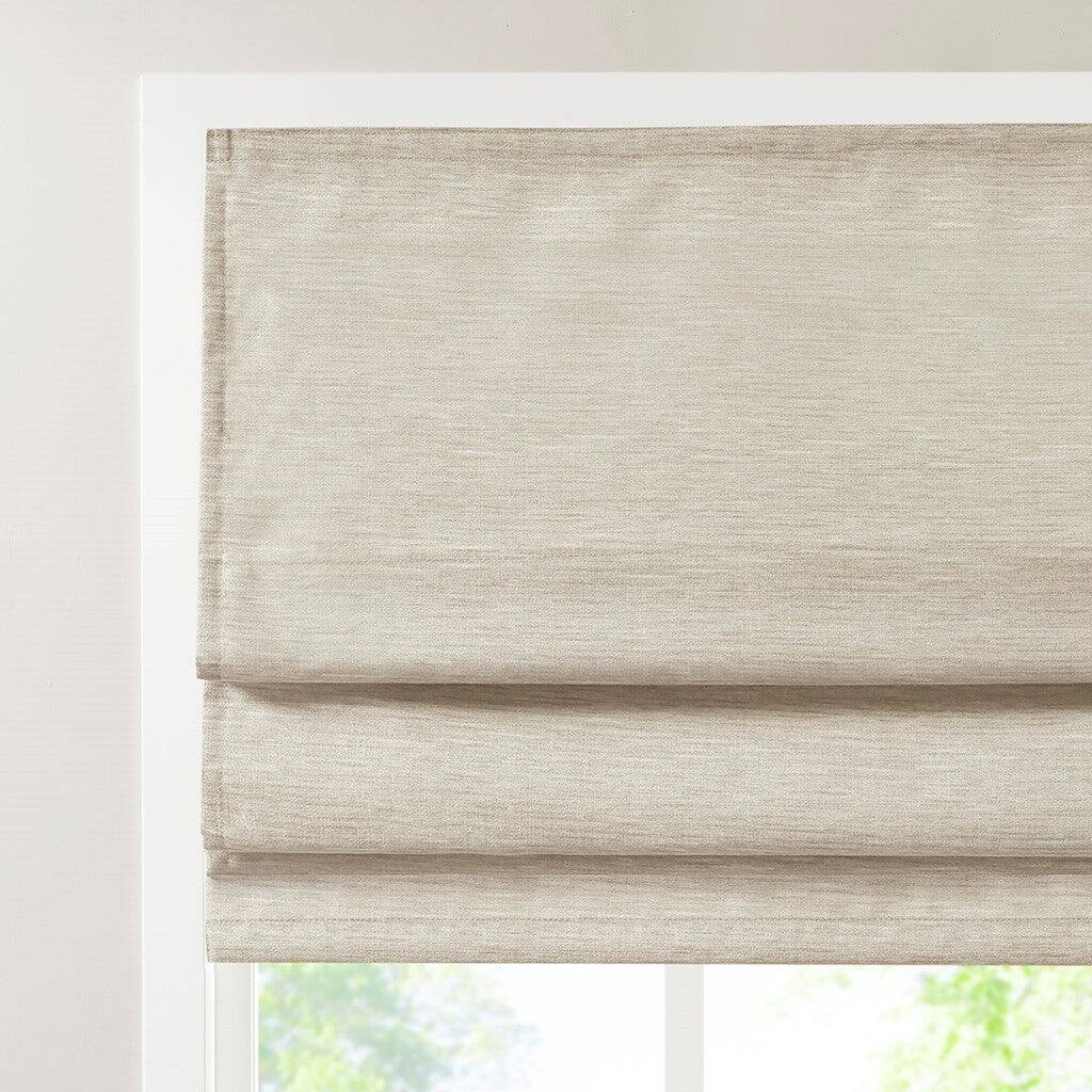 Alt View 2. BreeBe - Printed Faux Silk Room Darkening Cordless Roman Shade - Ivory.