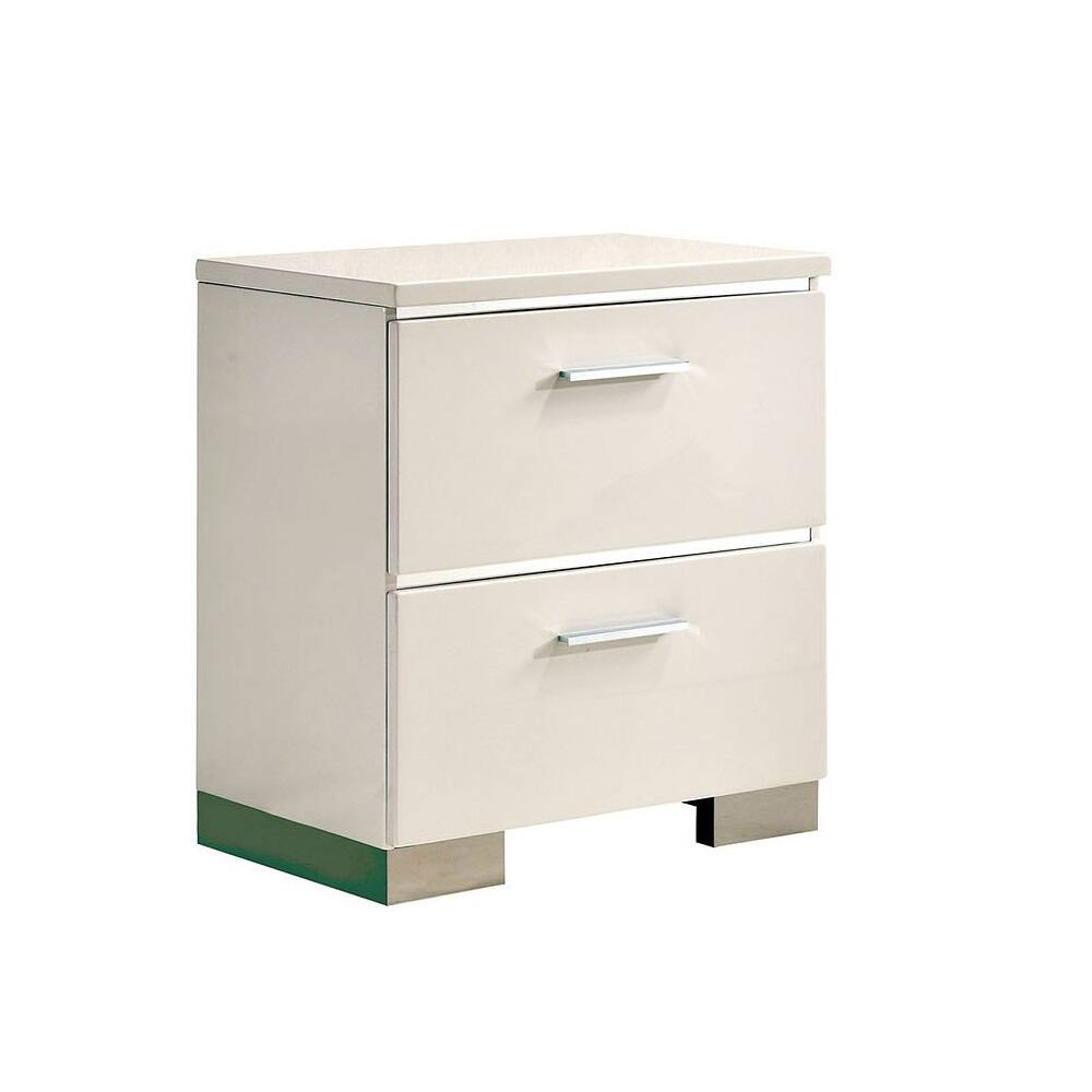 Alt View 4. Tiramisubest - Contemporary White High Gloss Nightstand with USB Charger - White.