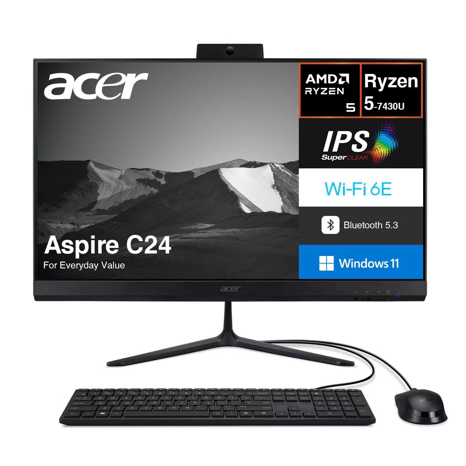 Acer AMD Ryzen 5 5-7430U IPS SuperCLEAR Wi-Fi 6E Aspire C24 For Everyday Value Bluetooth 5.3 Windows 11