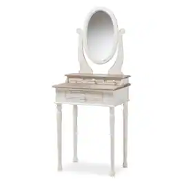 Baxton Studio - Anjou Traditional French Accent Dressing Table with Mirror - White/Light Brown