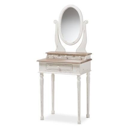 Front. Baxton Studio - Anjou Traditional French Accent Dressing Table with Mirror - White/Light Brown.