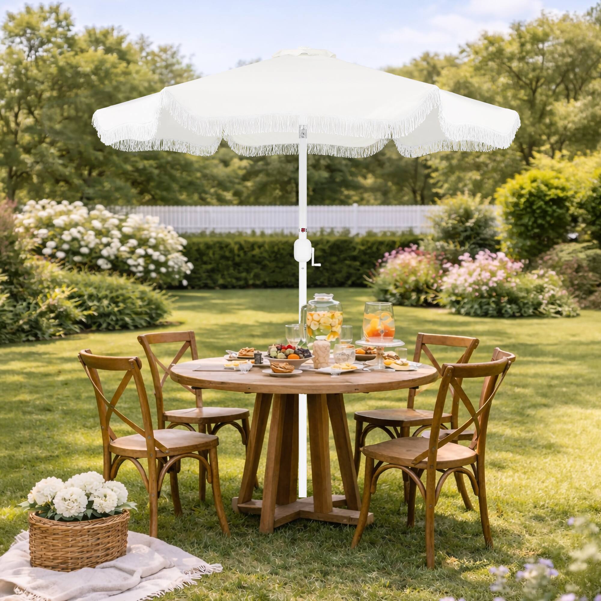 Alt View 8. Best Choice Products - Best Choice Products 7.5ft Fringe Market Umbrella  Boho Patio Sunshade w/ Tilt, UPF50+ - White - White.