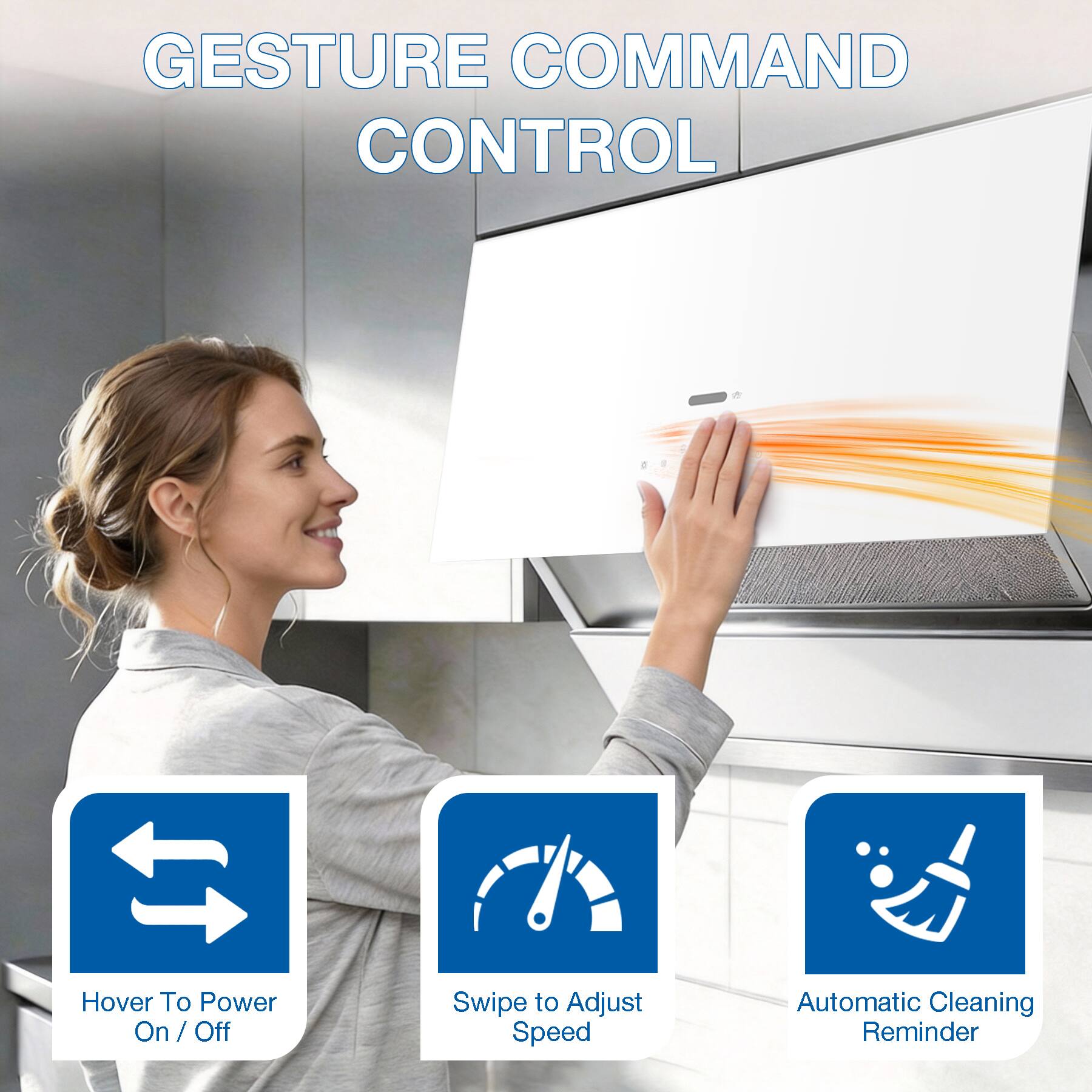 GESTURE COMMAND CONTROL

Hover To Power On/Off

Swipe to Adjust Speed

Automatic Cleaning Reminder