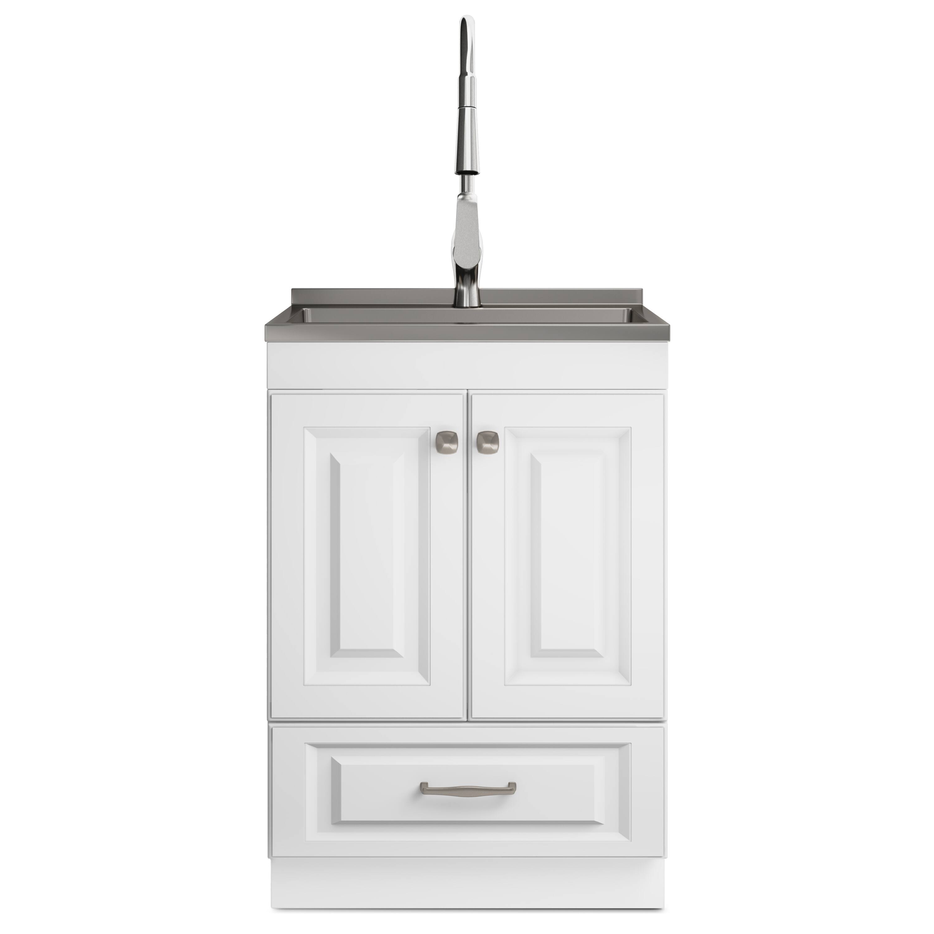Left. Simpli Home - Lawrence  All-in-One 24-inch Utility Sink & Cabinet - Pure White.