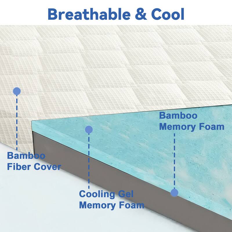 Breathable & Cool

- Bamboo Fiber Cover
- Cooling Gel Memory Foam
- Bamboo Memory Foam