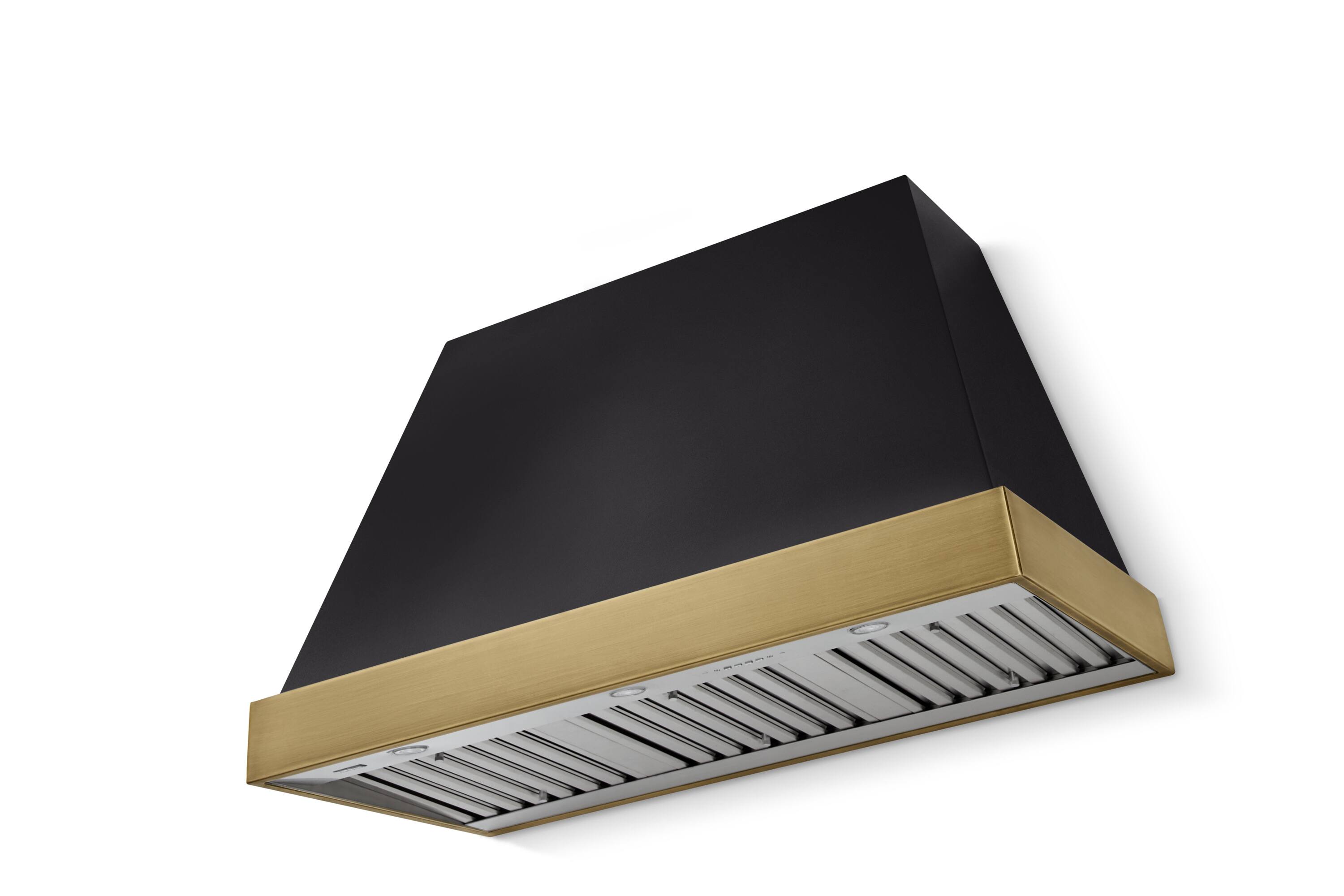 Front. AGA - AGA Euclid 48 x 30 Hood 1200 CFM_Matte Black_ w. Antique Brass Trim - Matte Black.