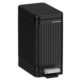 Songmics Home - Bathroom Trash Can, 2.6-Gallon (10 L) Trash Bin with Lid, Slim for Small Spaces, Stainless Steel Garbage Can, Soft Close - Black
