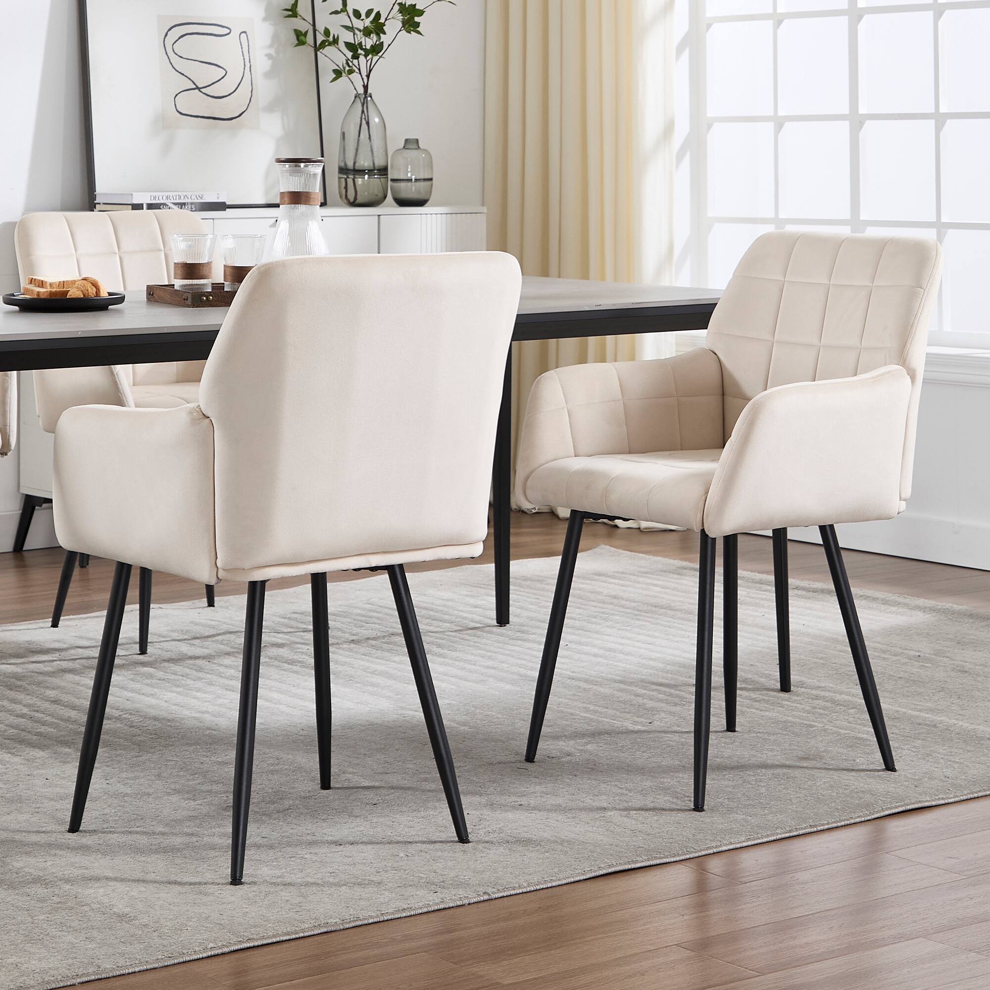 Alt View 1. Lirago - 23 Inch Velvet Dining Chairs Set of 2 Upholstered with Armrests Comfortable Seat Easy to Assemble and Clean - Cream.