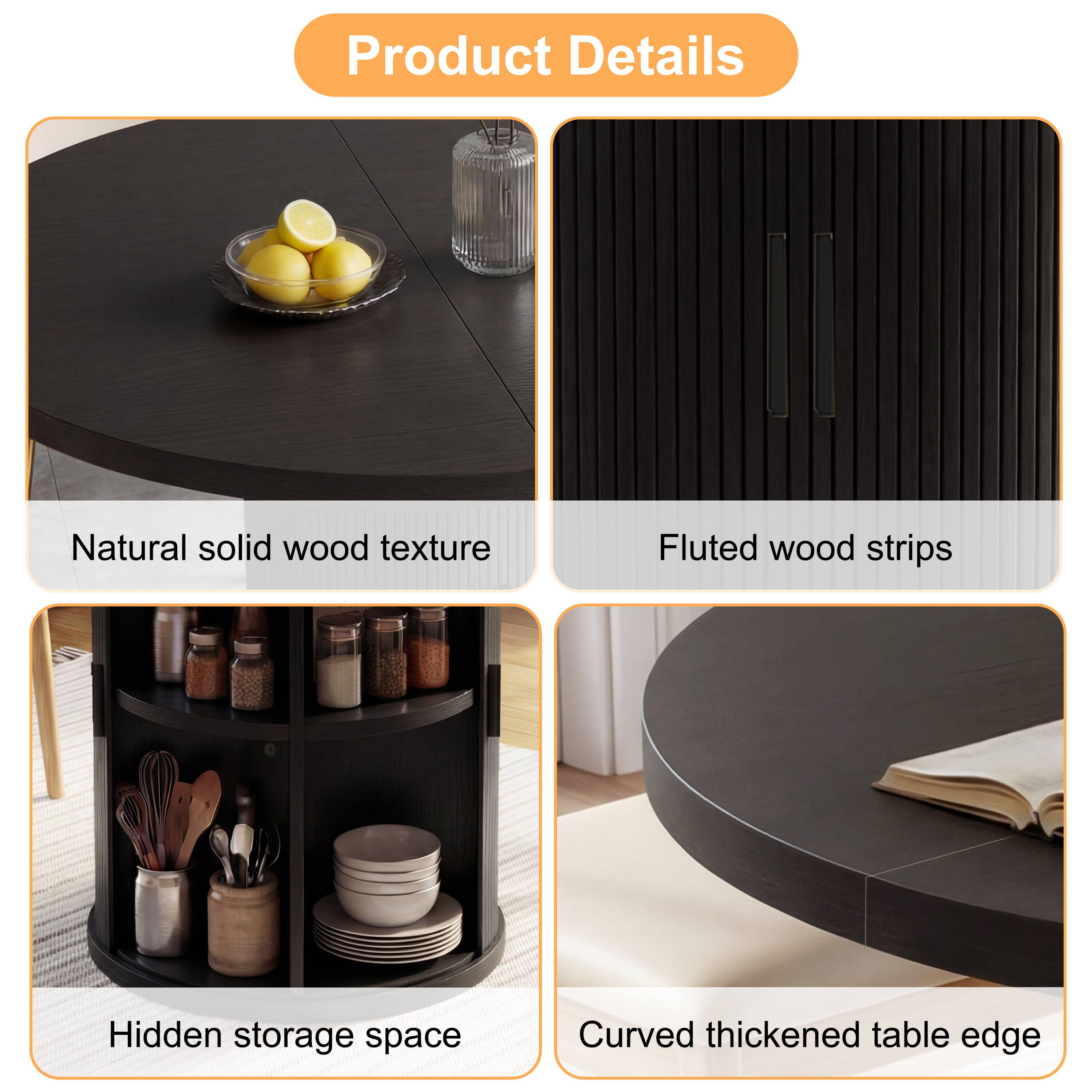 Product Details

- Natural solid wood texture
- Fluted wood strips
- Hidden storage space
- Curved thickened table edge