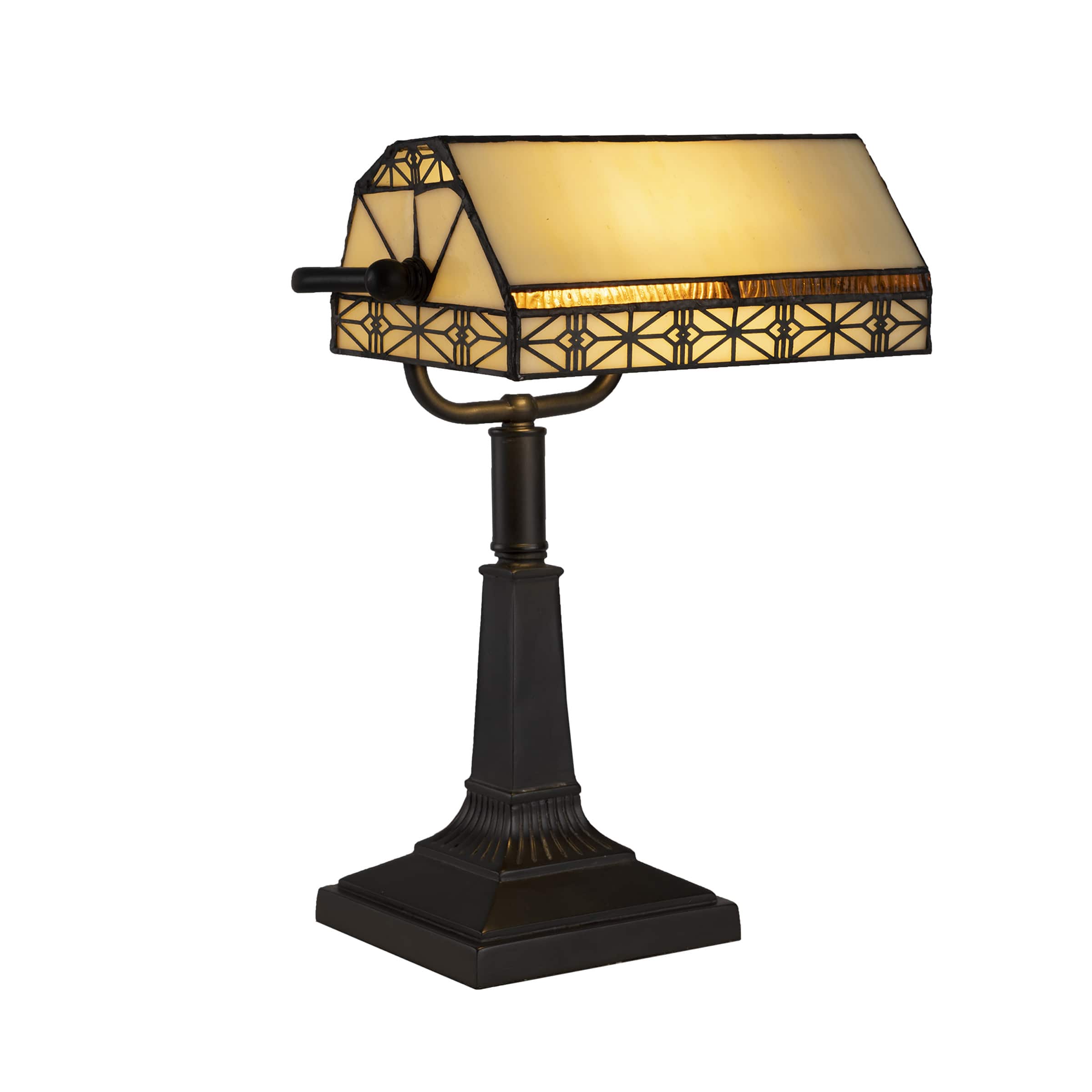 Lavish Home - Tiffany-Style Glass LED Bankers Lamp - Black Base with Dark Brown and Off-White Shade