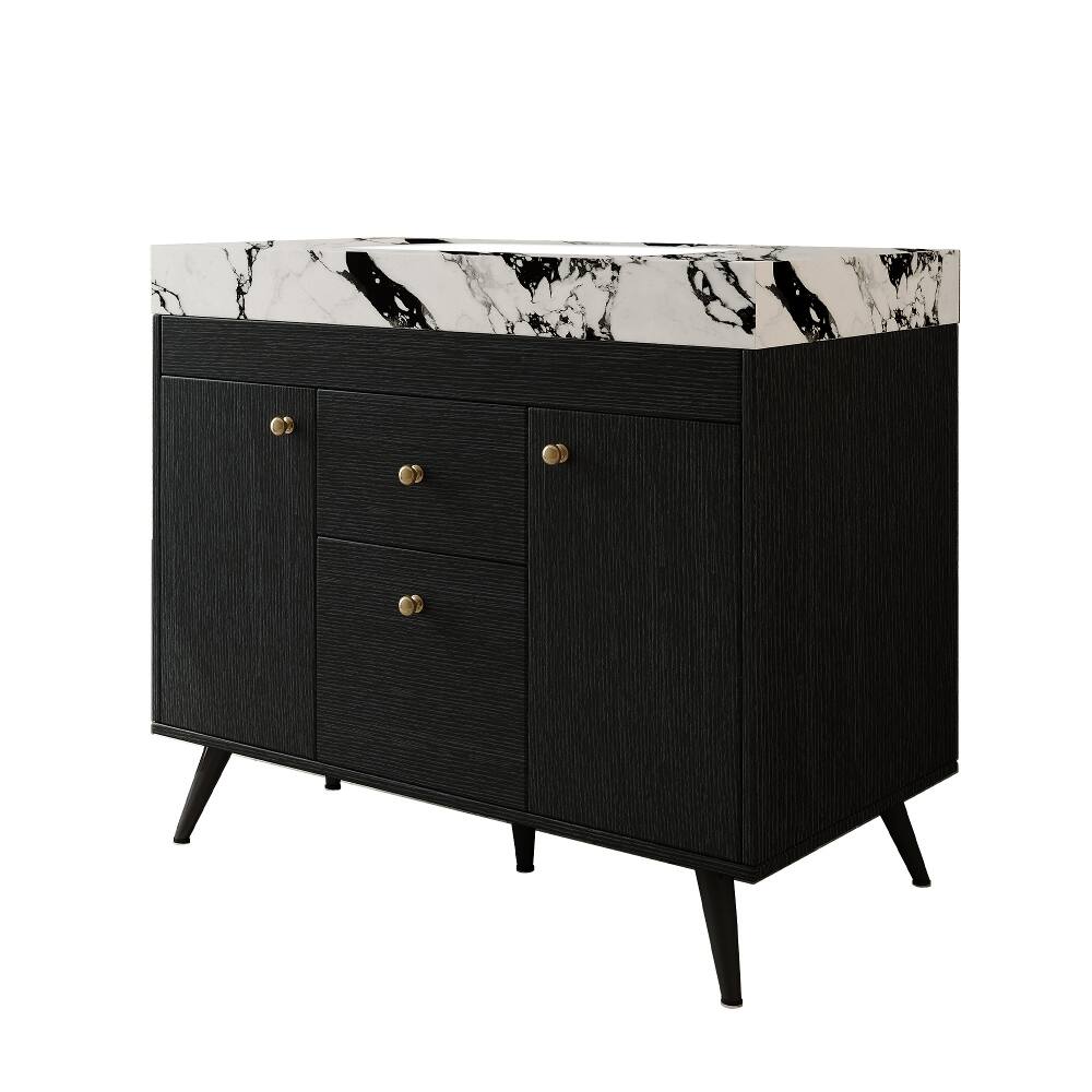 Alt View 3. Loheer - Loheer 36 inch freestanding bathroom vanity with sintered stone vanity top, ceramic sink, black and gold - Black/Gold/White.