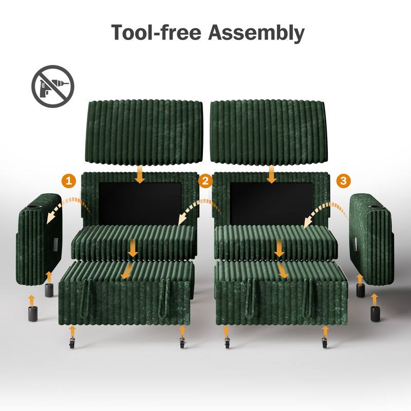 Tool-free Assembly

1. Place the base.
2. Attach the middle section.
3. Add the top section.