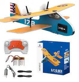 Topteng - KF801 2.4G RC Glider–Built-in Gyro,Dual Batteries,15 Min Flight,Cool LED Lights, Crash-Resistant Foam, Fit for Beginners - Yellow
