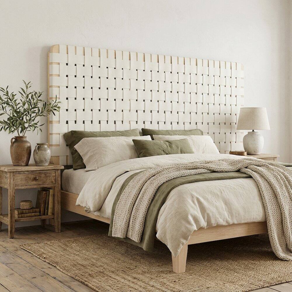 Angle. FurniFact - Vegan Leather Queen Headboard with DurableTexture for Bedroom - Beige.