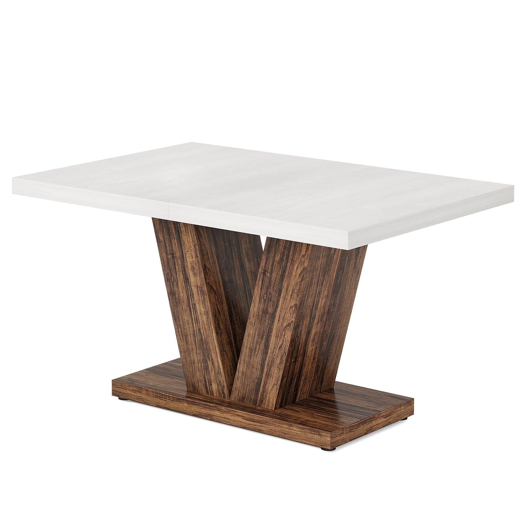 Alt View 3. Tribesigns - Farmhouse Dining Table with Space-Saving Design and Pedestal Base for Dining Room and Kitchen - White.