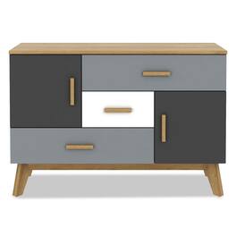 Pefilos - Free-standing Storage Floor Cabinet with 2 Doors and 3 Drawers, Organizer Hallway Entryway Cabinet for Living Room - Gray