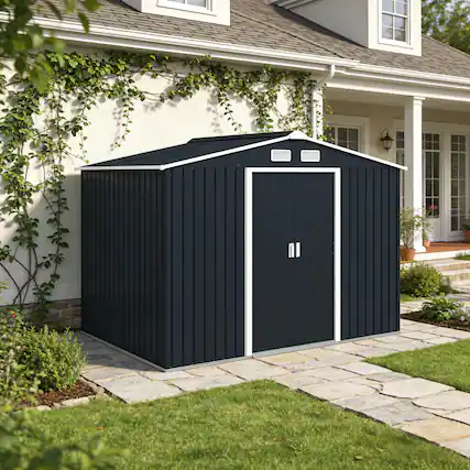 Front. Anysun - Anysun Foundation Kit Spacious Storage Shed with Vents and Double Sliding Doors, Assembly required - Dark Gray.