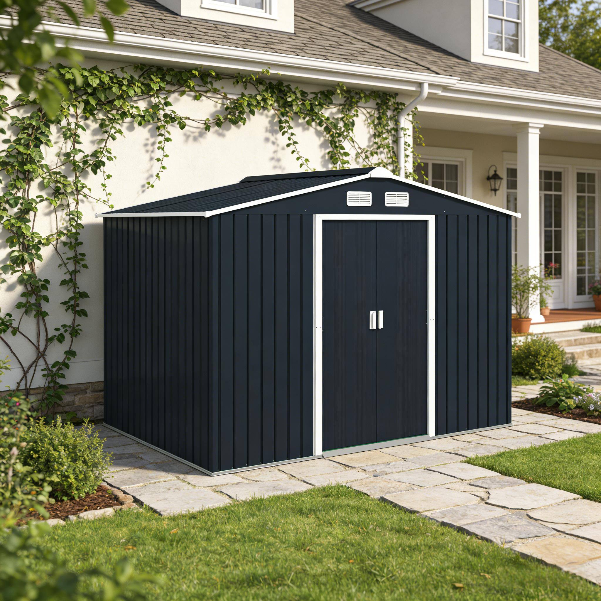 Front. Anysun - Anysun Foundation Kit Spacious Storage Shed with Vents and Double Sliding Doors, Assembly required - Dark Gray.