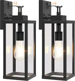 Nordic Hygge - 16” Upgraded Motion Sensor Outdoor Wall Lights, Dusk to Dawn Porch Lights Outdoor Wall Sconces, 3 Lighting Modes - Black