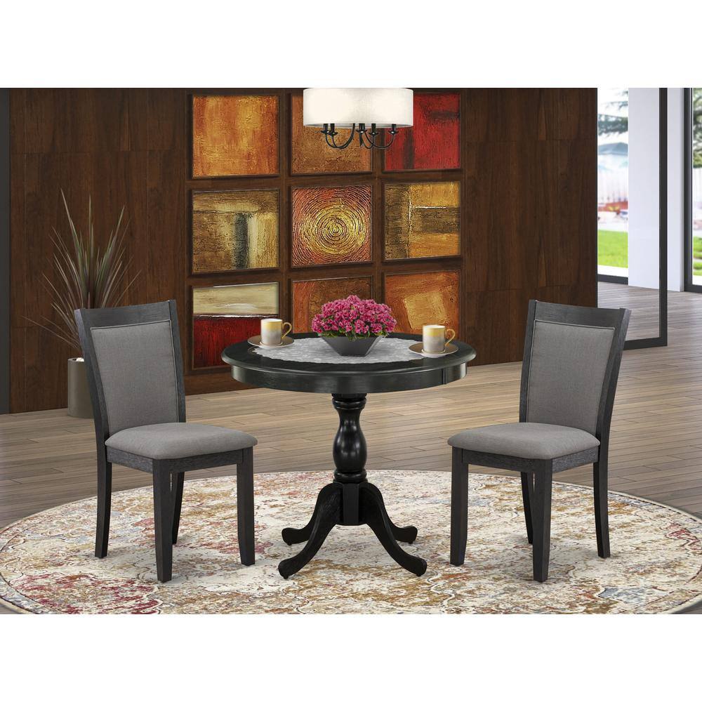 Angle. East West Furniture - East West Furniture 3-Piece Dining Set Consists of a Round Pedestal Table with Drop Leaves and 2 Dark Gotham Grey Linen - Multi-Color.