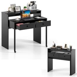 Ecooso - Extendable Computer Desk with 2 Drawers, Convertible Rolling Study Desk, Space-Saving Design - Black