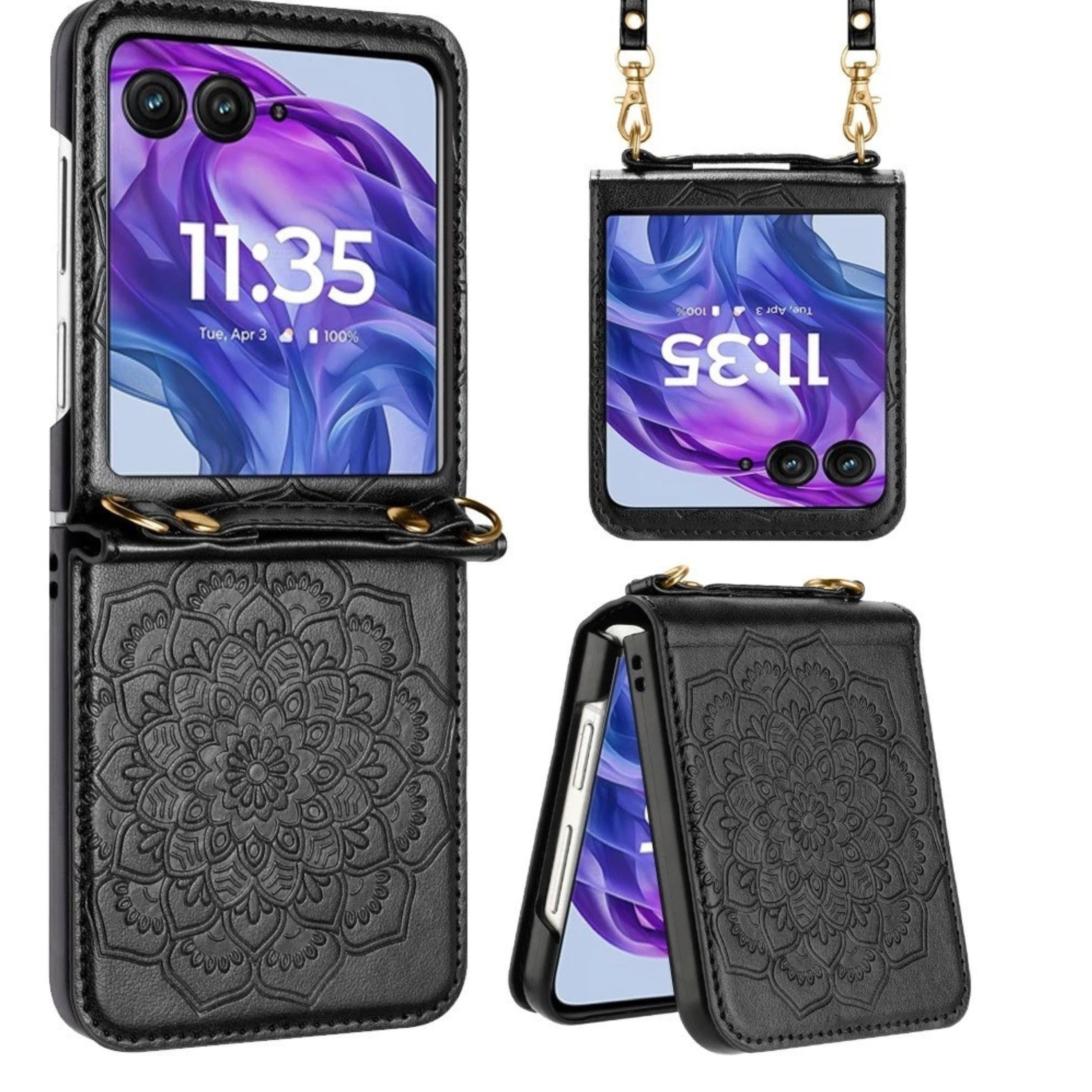 Kitcheniva - Embossed Vegan Leather Case With Shoulder Strap For Motorola Razr Plus 2024 - Black price history on PriceWatchPro