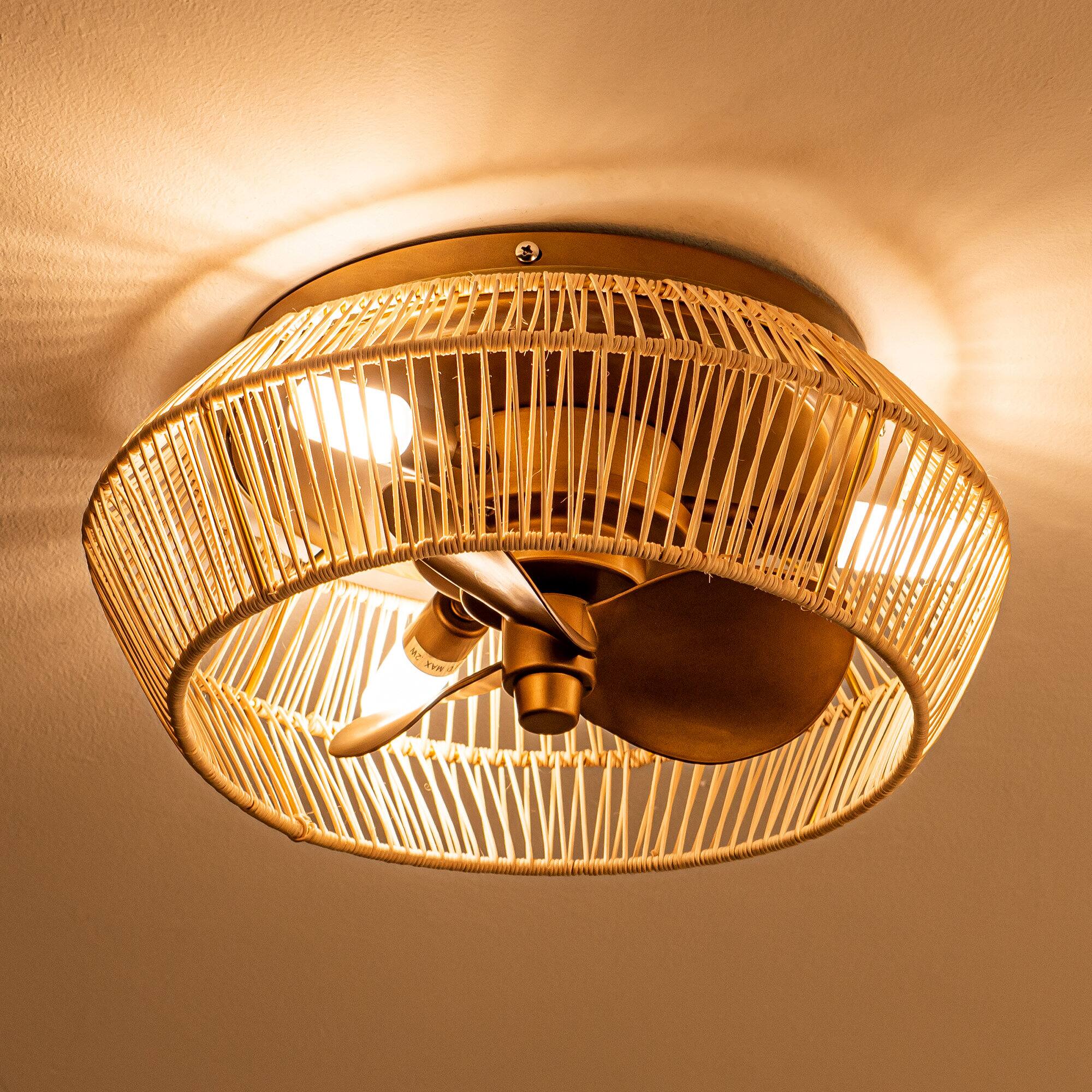 Alt View 4. Parrot Uncle - 13.5" Brushed Bronze Cage Low Profile Flush Mount Ceiling Fan with Lights and Remote - Bronze.