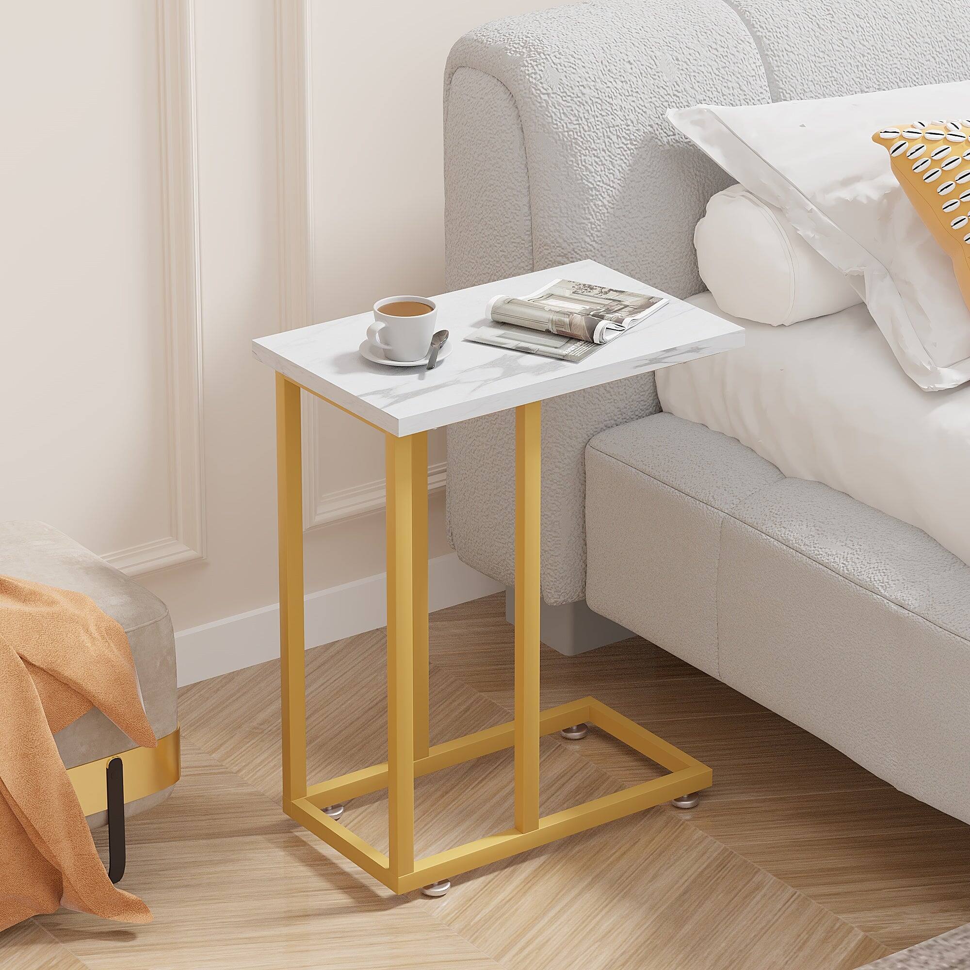Alt View 1. Vecelo - 2Pack C Shaped End Table for Small Spaces, Sofa Side Table with Metal Frame, Easy to Assemble Snack Table - Gold.